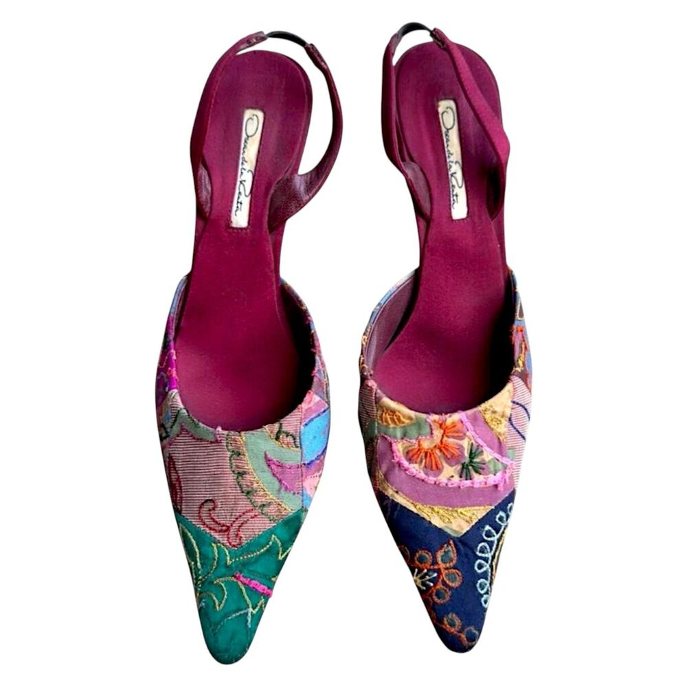 Oscar de la Renta multicolored floral and paisley print slingback heels